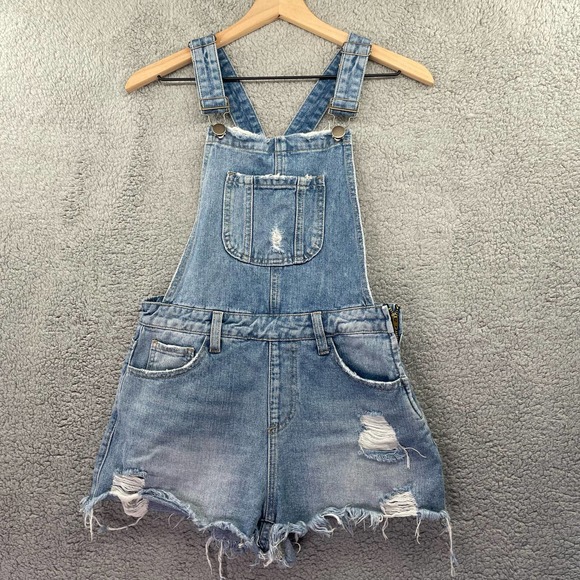 Forever 21 Denim - FOREVER 21 Shortalls Women's Small Denim Jean Short Overalls Bibbed Cotton